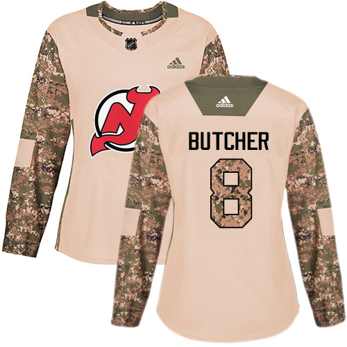 Adidas Devils #8 Will Butcher Camo Authentic Veterans Day Women's Stitched NHL Jersey